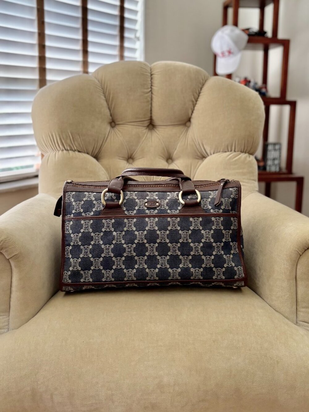 Auth CELINE MACADAM DENIM Indigo Triomphe Satchel Bag GORGEOUS!!! - Picture 7 of 12